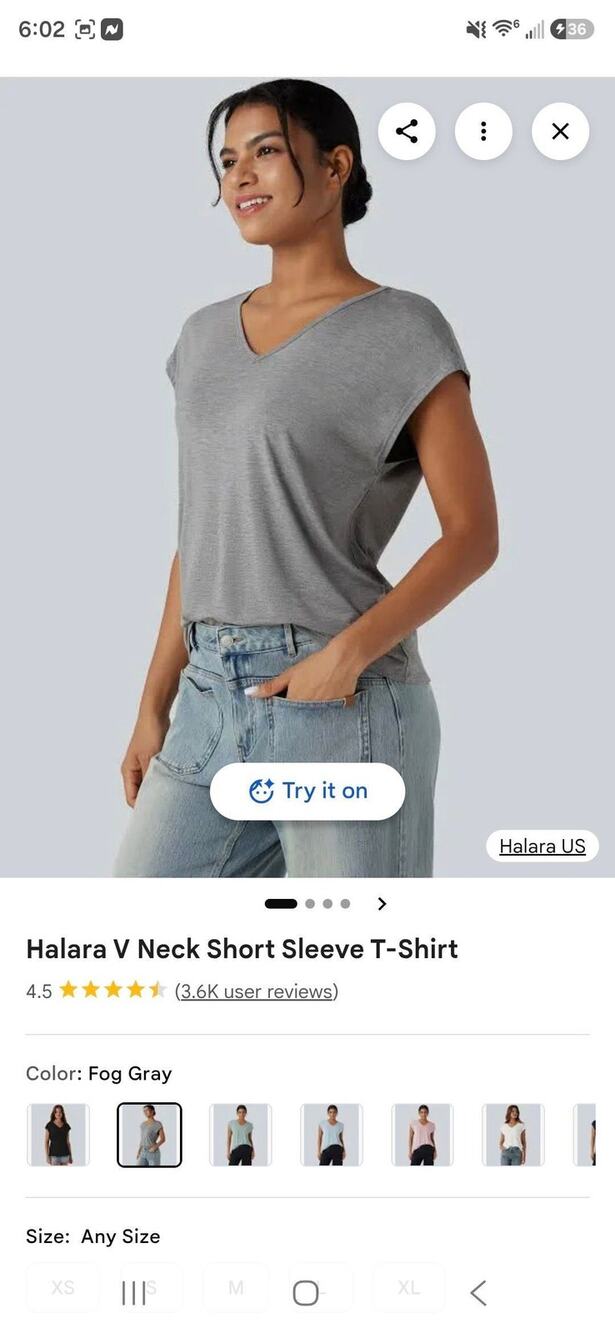 Halara V Neck Short Sleeve T-Shirt Fog Gray Large NWT New B7